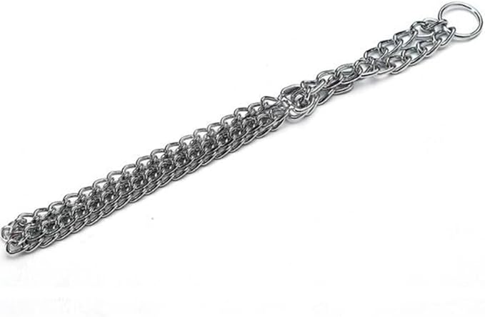 Silver Dog Chain Collar for Medium Dogs, Training Double Row Chains Choker Collar Heavy Duty Metal Slip Choke Collar Martingale Collars for Small Medium Large Dog, D2.5mm