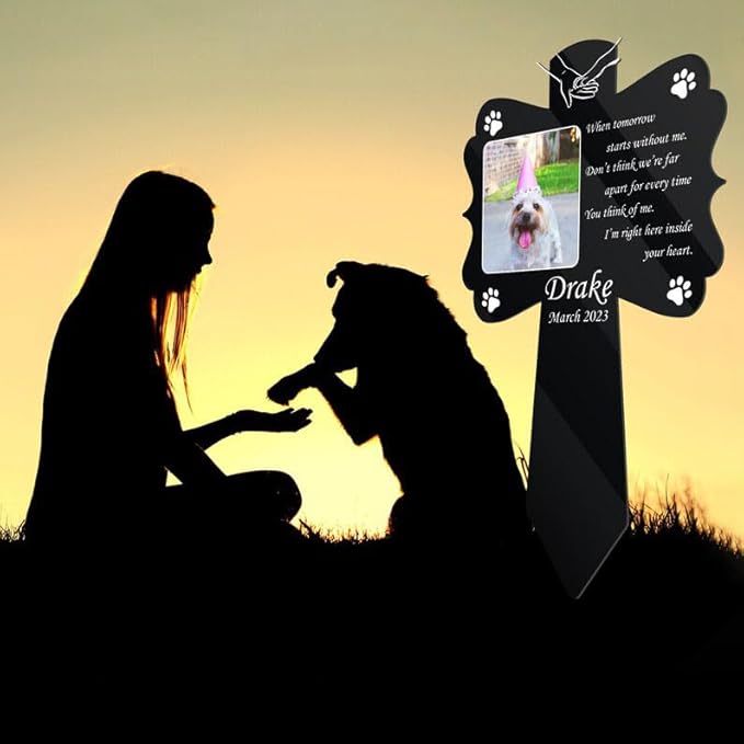 Personalized Dog Memorial Stake Custom Dog Cat Photo I'm Right Here Inside Your Heart Metal 12x12 inch Pet Grave Marker Dog Loss Gift Sympathy Gift for Dog Lover (Style 37)