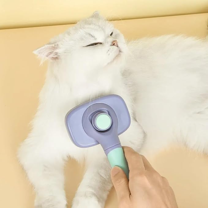 One for Pets 360-degree Rotating Head Self-Cleaning Dog&Cat Slicker Brush, Cat Brush with Release Button, Indoor Cats Shedding, for Cat and Dog Grooming (Navy & Yellow)