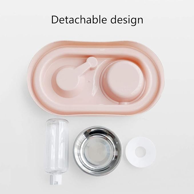 Luck Dawn Double Dog Cat Bowls Water and Food Bowl Set,Detachable Stainless Steel Bowl Automatic Water Dispenser Bottle Pet Feeder for Small or Medium Size Dogs Cats Puppy Kitten Rabbit