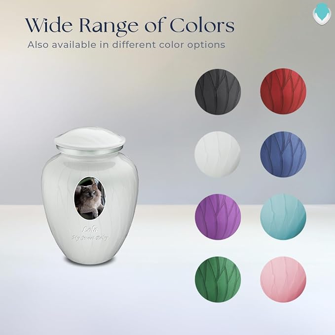 Geturns Embrace Personalized Picture Urn for Small Pets I Pearl White Photo Cremation Urns for Dogs and Cats I 44 lbs