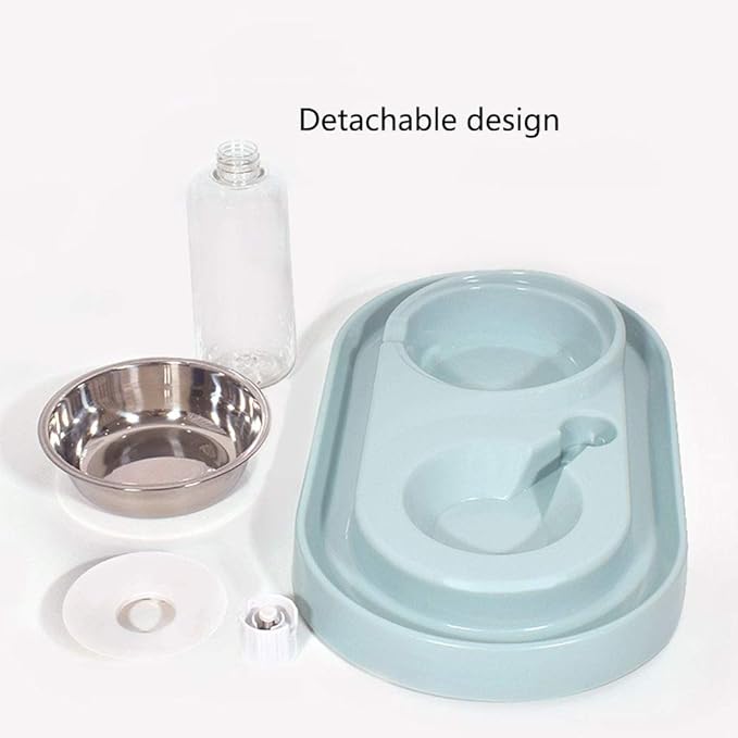 Luck Dawn Double Dog Cat Bowls Water and Food Bowl Set,Detachable Stainless Steel Bowl Automatic Water Dispenser Bottle Pet Feeder for Small or Medium Size Dogs Cats Puppy Kitten Rabbit