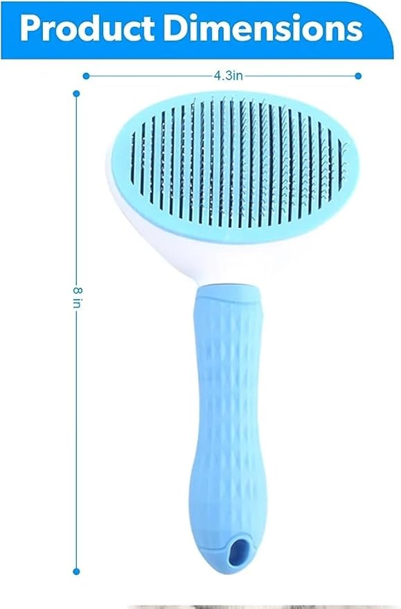 Self-Cleaning Cat and Dog Slicker Brush - Grooming Comb With Smooth Handle, Pet Grooming Tool With Cleaning Button for Shedding and Massage (BLUE)