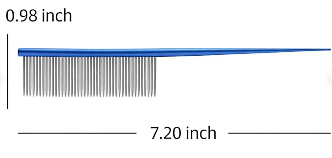 Professional Pet Grooming Comb, 7.2-Inch Stainless Steel Detangling Tool with Ergonomic Handle for Dogs and Cats, Long and Short Coats (Blue, Medium)