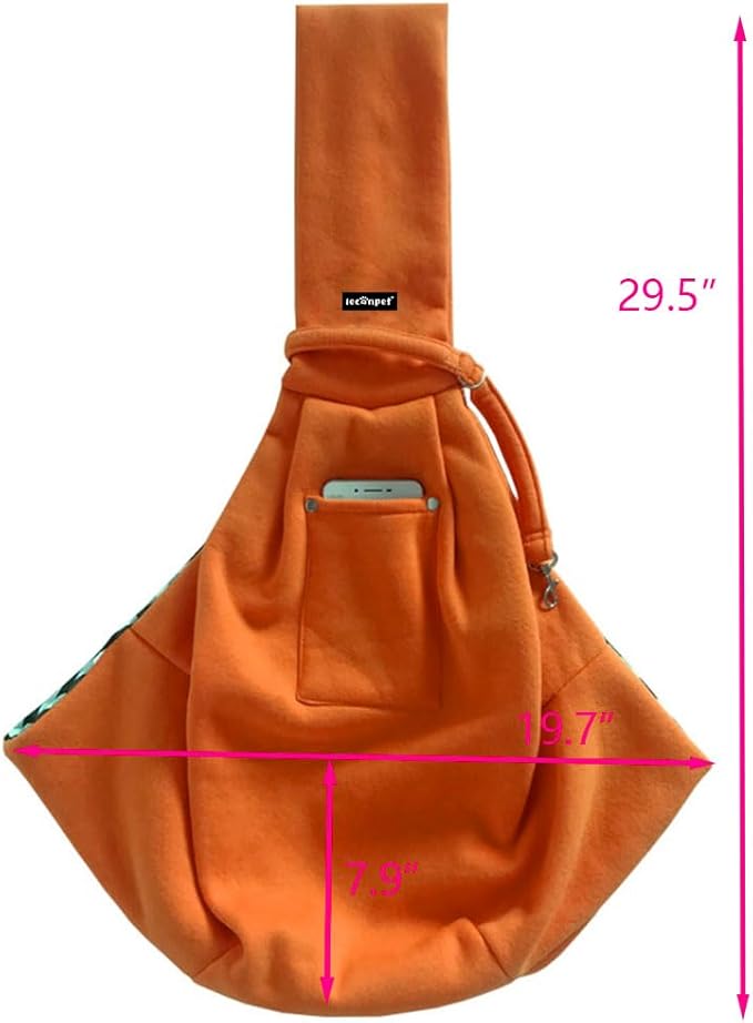 Leconpet Dog Sling Carrier Shoulder Bag for Pets with Mobile Phone Pocket Safety Buckle Security Lock, Suitable for Puppy, Small Dogs, and Cats for Outdoor Travel (Orange)