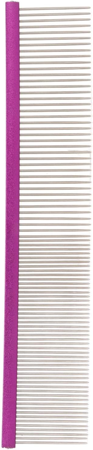 Pet Steel Comb Dogs and Cats, Professional Dog Grooming Comb For Shedding Tangles Knots, Pet Dematting Comb with Rounded Teeth and Non Slip Grip Handle for Long Haired Breeds(Purple 19cm/7.5in)