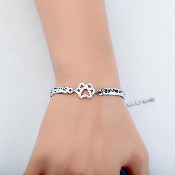 BEKECH Dog Memorial Bracelet No Longer by My Side But Forever in My Heart Crystal Paw Print Bracelet Loss of Pet Jewelry