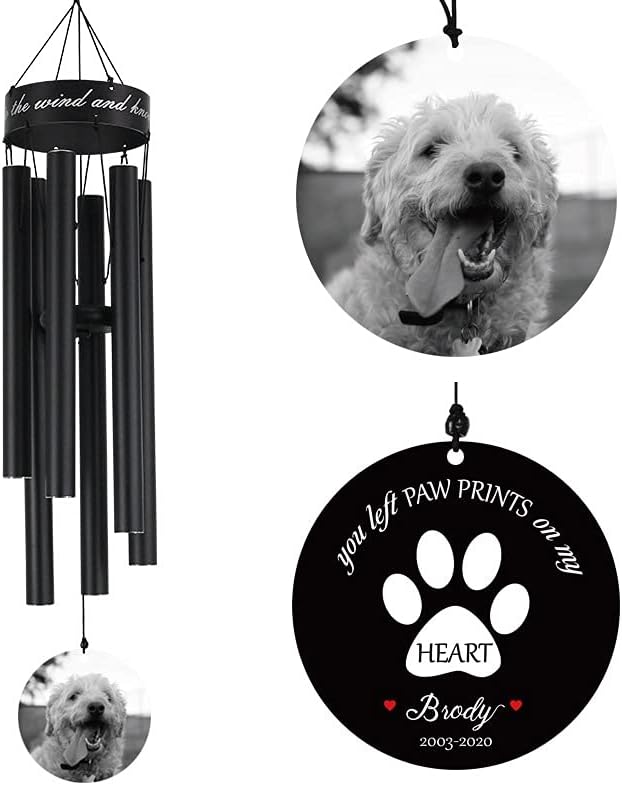 Personalized Pet Memorial Gifts for Dogs, Produced in USA 30 inch Pet Dog Memorial Wind Chimes with Picture, Bereavement Gifts for who loss of Pet Dog Cat, in Memory of Pets Wind Chimes, Sympathy Gift