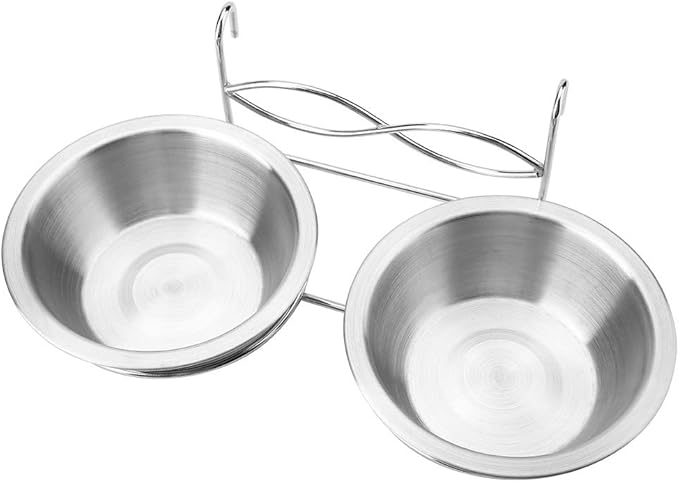 Stainless Steel Hanging Food & Water Bowl for Cats, Dogs & Puppies - Perfect for Crate & Cage
