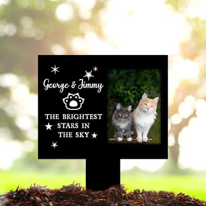 Personalized Cat Memorial Stake Custom Cat Photo The Brightest Stars in The Sky Metal 12x12 inch Pet Grave Marker Cat Loss Gift Sympathy Gift for Cat Lover (Style 5)