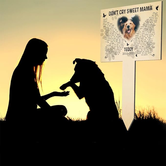 Personalized Dog Memorial Stake Custom Dog Cat Photo Don't Cry Sweet Mama Metal 12x12 inch Pet Grave Marker Dog Loss Gift Sympathy Gift for Dog Lover (Style 31)