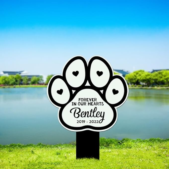 Personalized Dog Memorial Stake Pet Paw Forever In Our Hearts Metal 8x8 inch Pet Grave Marker Loss Gift Sympathy Gift for Dog Lover (Style 14)