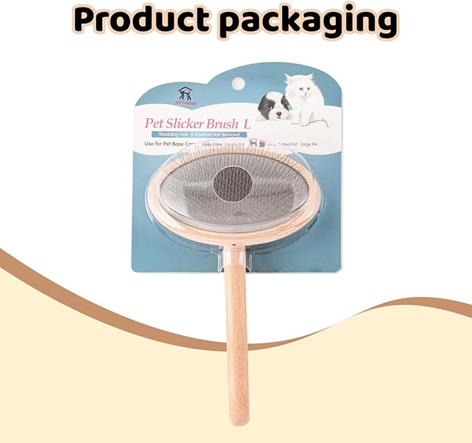 Wooden Dog Brush for Shedding, Grooming, Long haired Dogs, Poodle, Puppy & Indoor Cats, Oval Pin Brush with Coated Tips & Air-Cushion Design, Dog Slicker Brush,pin Brushes for cat Grooming