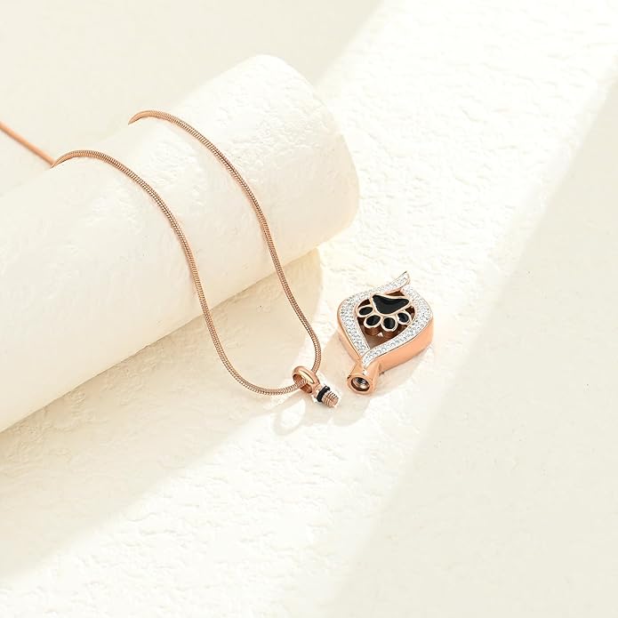 Cremation Jewelry for Ashes The Eye of My Heart Urn Necklace Keepsake with Dog/Cat Paw Memorial Urn Jewelry Stainless Steel Necklace Memorial for Pet Gift for Men Women