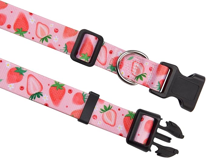 Dog Collar with Bohemia Floral Tribal Geometric Patterns - Soft Ethnic Style Collar Adjustable for Small Medium Large Dogs(Strawberry,S)
