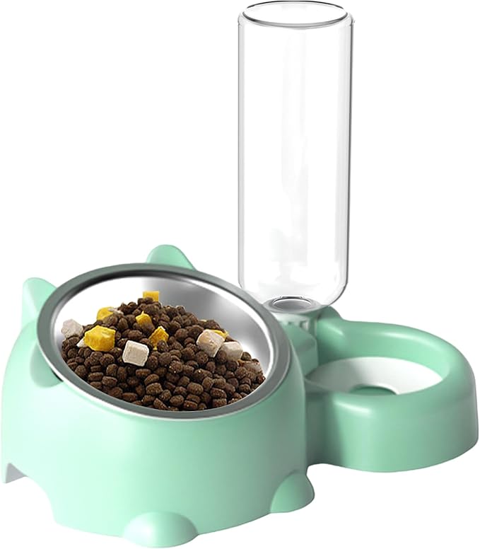 Dog Bowls, Cat Food and Water Bowl Set 16 Degree Tilted Dog Dish with Water Dispenser Automatic Dispenser Bottle Spill Proof Pet Feeder for Cats and Dogs