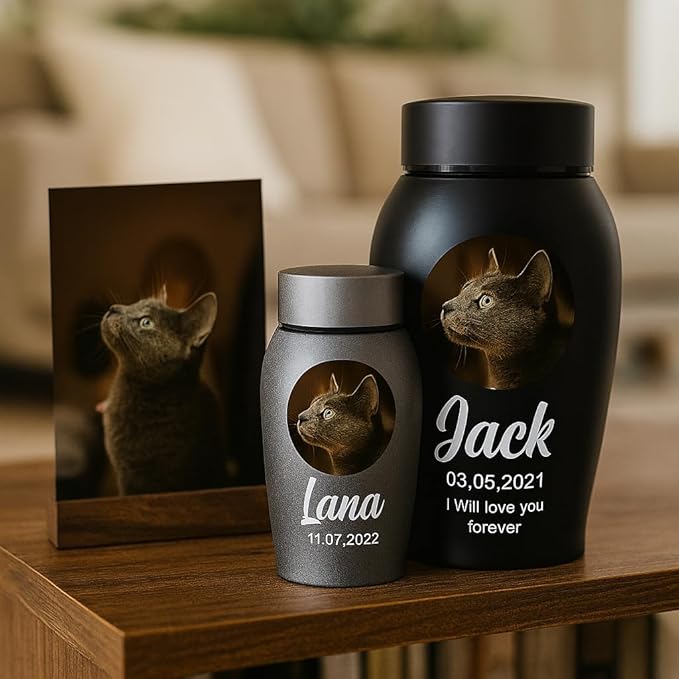 Personalized Cremation Keepsake Pet Ashes Urn Waterproof with Airtight Closure Customized Printed Vase Container Memorial Dog Cat Funeral Decorative (Pet Photo)