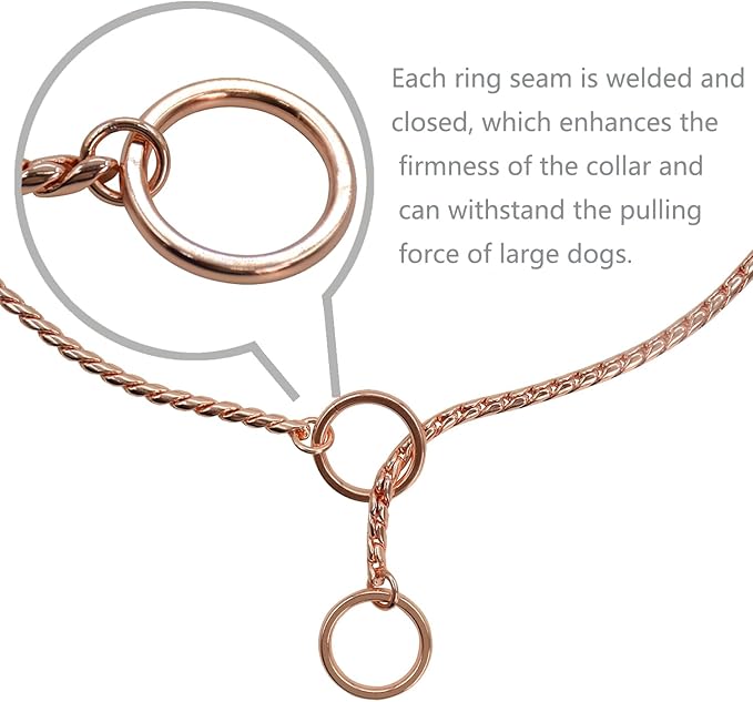 Heavy Duty Dog Choke Collar Slip Dog P Chain Snake Collar Plating Anti-Rust Dog Training Collars for Small Large Dogs Black/Gold/Silver/Rose Gold 15.5in-29.5in (21.5in, Rose Gold)