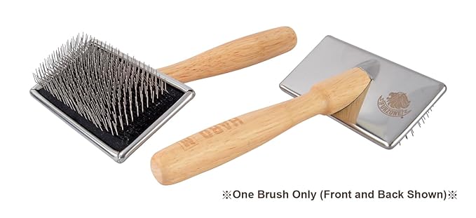 Furzone Wooden Slicker Brush - Stainless Steel Hard Pin Grooming Brush for Dogs (Size L)
