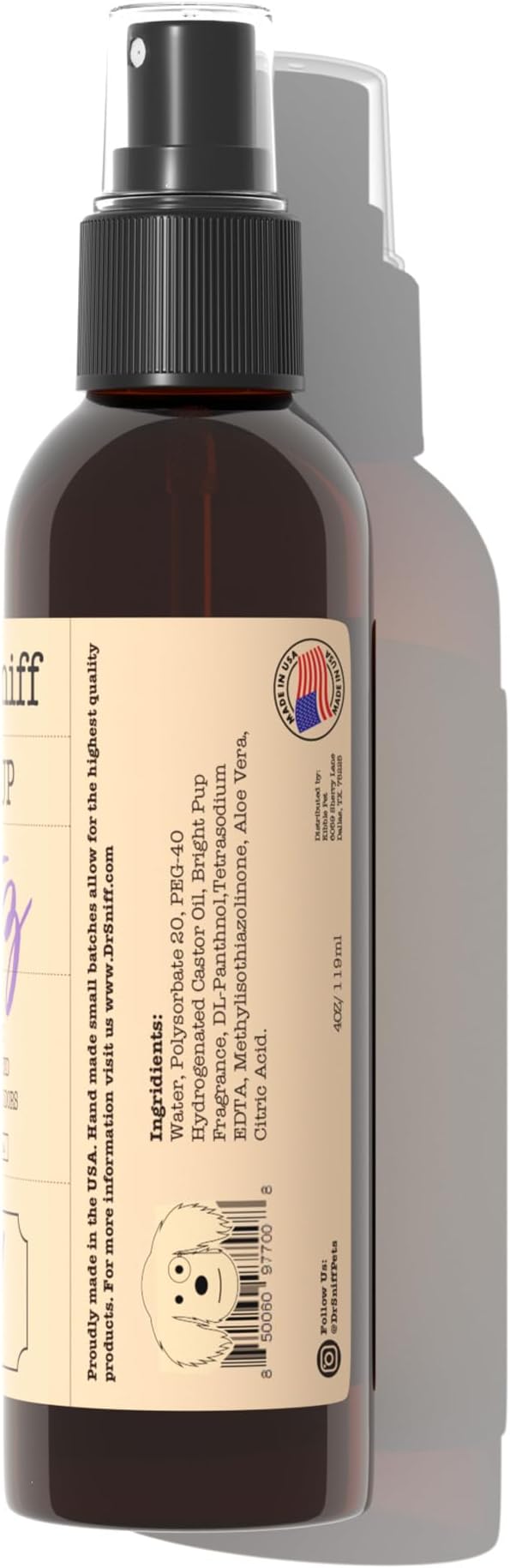 Dr. Sniff Pet Freshening Spray, Deodorizes Coat for Long Lasting Freshness, Alcohol-Free Cologne Spray, Grooming Fragrance Safe for Sensitive Skin, for Dog & Cat, Lavender Scent, 4 oz.
