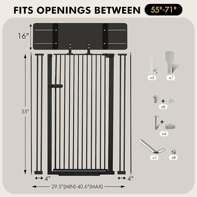 Snagle Paw Extra Tall Cat Gate with Acrylic Top Panel,30-40.6" Wide Adjustable Pet Gates, Pressure Mounted, No-Drill Easy Install,Tall Cat Gate for Doorways,Stairs,Kitchen 71",Black