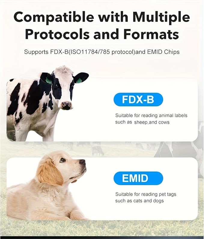 Pet Microchip Scanner, 134.2KHz/125KHz Animal Chip Reader Rechargeable Reader with 500 Data Storage, EMID/FDX-B/ISO1784/85 Pet ID Scanner for Dog/Cat/Pig/Animal (Black)