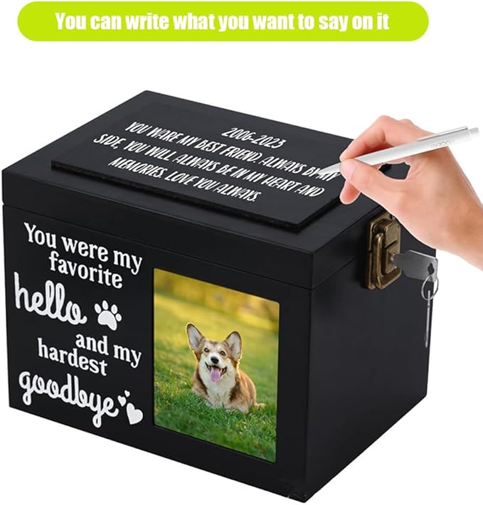 Pet Memorial Urns for Dog or Cat Ashes, Wood Dog Urns for Ashes, Pet Urn with Photo Frame, Memorial Keepsake Memory Box with Key and Lock, Personalized Pet Cremation Urn, Keep Your Pet Close Forever