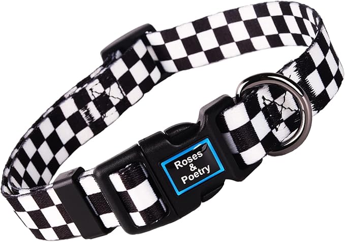 Roses&Poetry Dog Collar and Leash for Medium Large,Adjustable Durable 5ft Puppy Leash Collar for Dog Training Lead(Black & White-M)