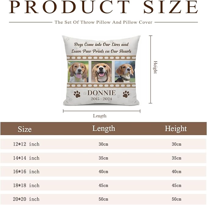 Alienc Personalized Dog Memorial Pillow with Photo - Custom Pet Memory Gift, Soft Sympathy Gift for Loss of Dog or Cat, Heartfelt Remembrance Throw Pillow