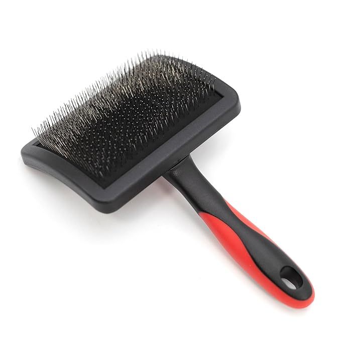 Jeffers Pet Hard Pin Universal Slicker Brush for Dogs & Cats – Firm Bristles, Curved Head for Tough Mats & Tangles, Non-Slip Grip, Best for Thick Coats, Heavy Matting – Black, Red - Large