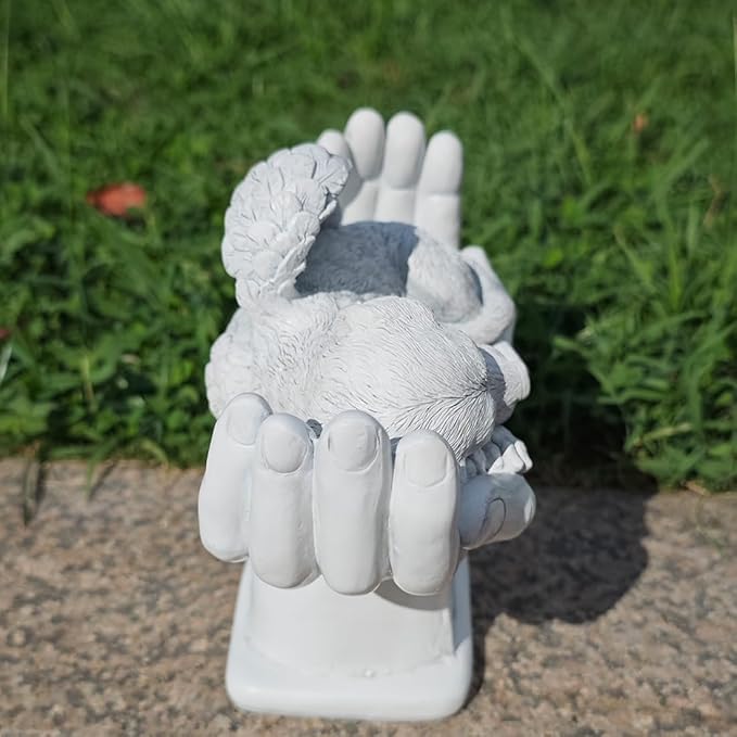 Personalized Pet Dog Grave Markers Angel Dog Statue Memorial Stone Sleeping in God's Hands, Dog Pet Headstone Garden Tombstone,in Loving Memory of A Pet Lost Dog Gifts (A)