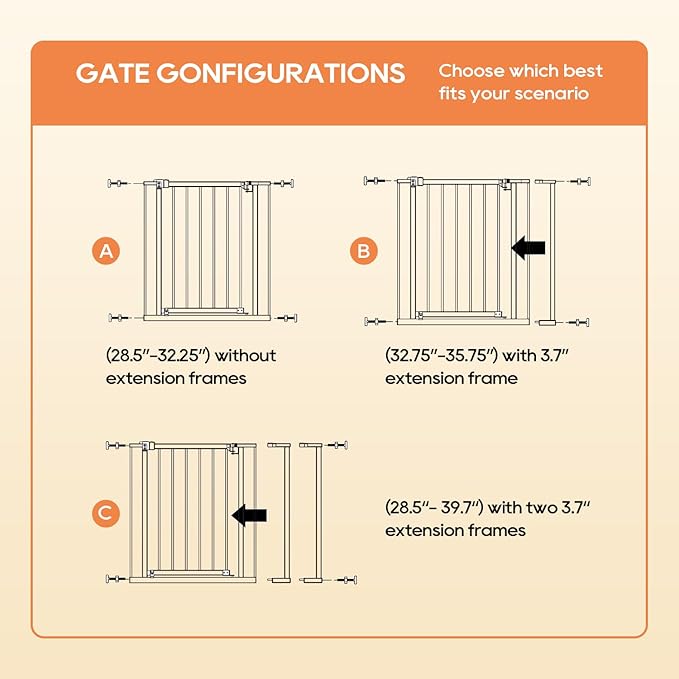 BestPet 36”Tall Dog Gate for Stairs & Doorways, Fits 28.5”-39.7” Wide Openings,Walk-Through Metal Pet Gate for Indoor Use,Adjustable Safety Gates for Pets,White