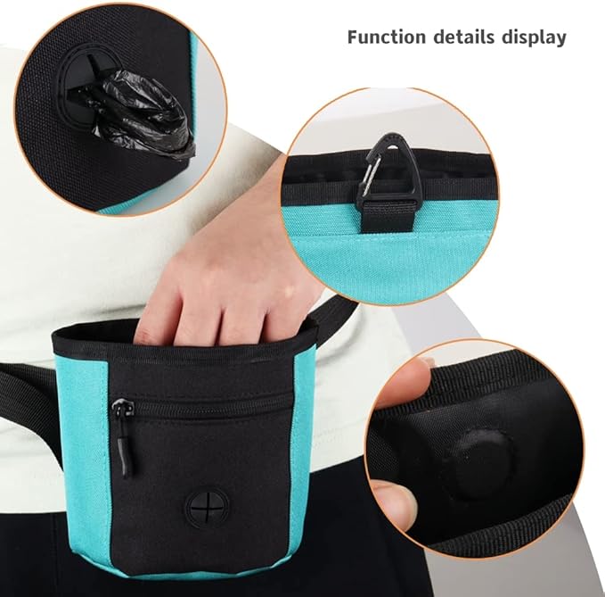 Dog Treat Pouch, Treat Bag for Dog Training, Dog Training Treat Pouch, Dog Walking Bag, Magnetic Seal, for Hands-Free Training, Puppy Snack Reward Bags Bait Pouches (Blue)