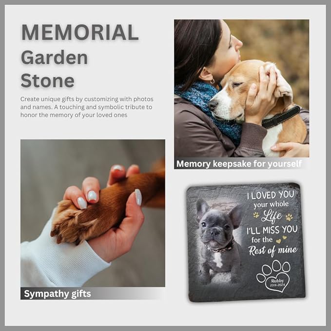 Wrappiness Pet Memorial Stone - I Loved You Your Whole Life, Personalized Dog Memorial Gifts, Remembrance Condolences Bereavement Gifts for Loss of Pet Custom Photo (Square 01, Stone)