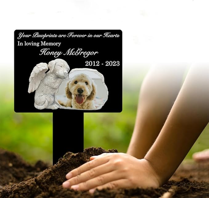 Personalized Dog Memorial Stake Custom Dog Photo Your Pawprints Are Forever In Our Hearts Metal 12x12 inch Dog Grave Marker Dog Loss Gift Sympathy Gift for Dog Lover (Style 18)