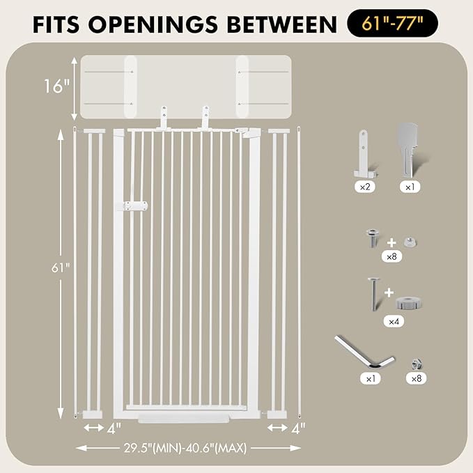 Snagle Paw Extra Tall Cat Gate with Acrylic Top Panel,30-40.6" Wide Adjustable Pet Gates, Pressure Mounted, No-Drill Easy Install,Tall Cat Gate for Doorways,Stairs,Kitchen 77",White