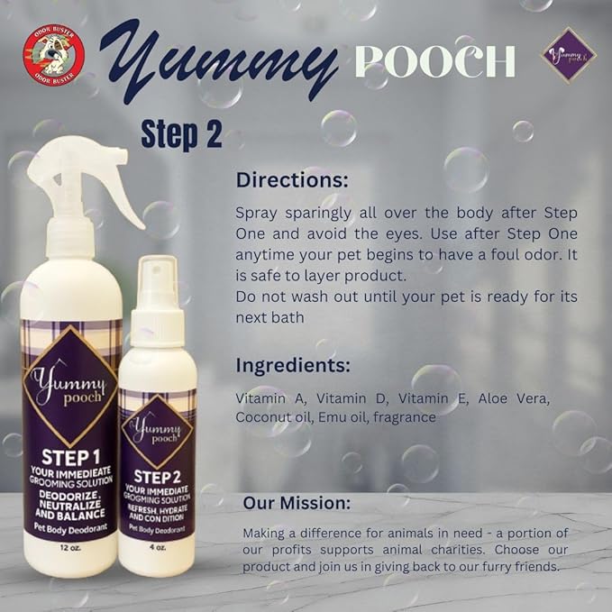 Yummy Pooch Dog Deodorant Baby Clean (Baby Powder Scent) - All-Natural 2-Step Odor Control & Coat Hydration - Includes Bandana & Travel Bag - Made in USA - 8oz and 4oz
