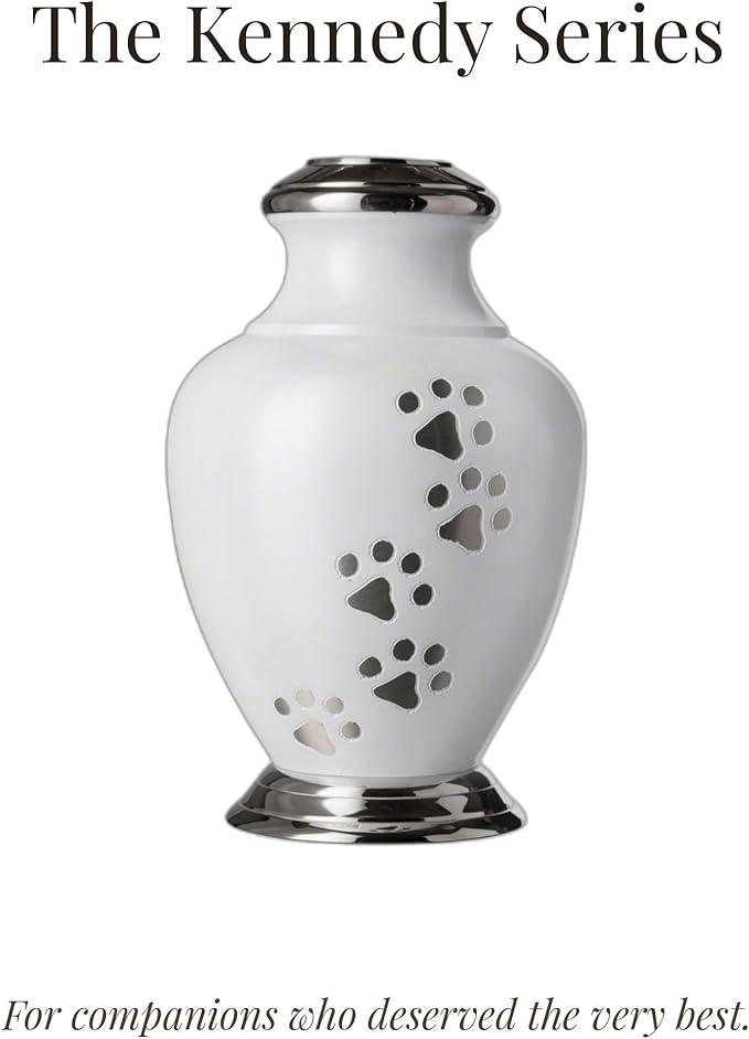 Kennedy Paws Series Pet Urn for Dogs, Handmade Aluminum Memorial Cremation Urn (X-Large - Pets up to 170 lbs, Cloud White)