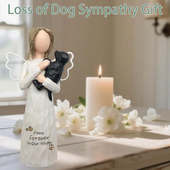 Dog Memorial Gifts for Loss of Dog, Dog Sympathy Gifts in Memory of Passing Away Pet Dog, Resin Dog Angel Figurine for Dog Mom and Dog Lovers, Black