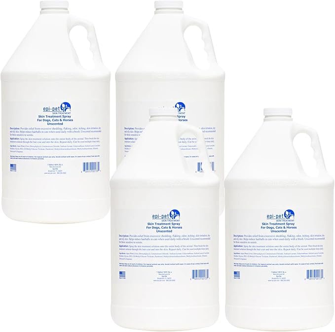 Epi-Pet Veterinary Formulated Dog Hot Spot and Dog Itch Spray, Pet Skin Treatment Spray for Allergies, Deshedding and Redness, Use it as Skin and Coat Conditioner,1 Gallon (Pack of 4), Unscented