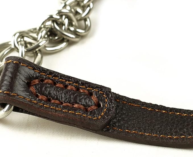 Love Dream Martingale Collars for Dogs, Leather Training Dog Collar, Stainless Steel Chain Anti-Escape No Pull Dog Collar for Medium Large Dogs (S(11.8"-16.9"), Brown)