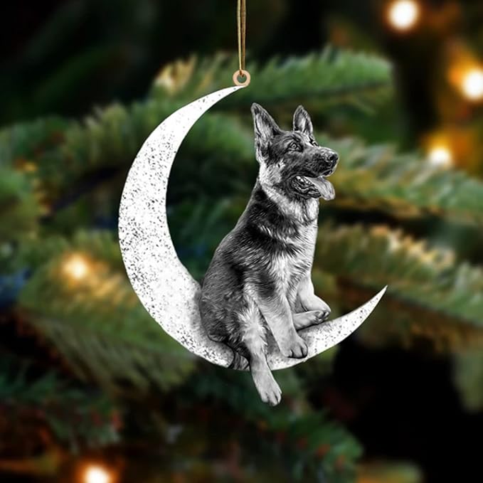 Jxueych Dog Sit On The Moon Dog Memorial Keepsake Christmas Remembrance Ornament to Remember Loved - Loss of Pet Gifts (German)