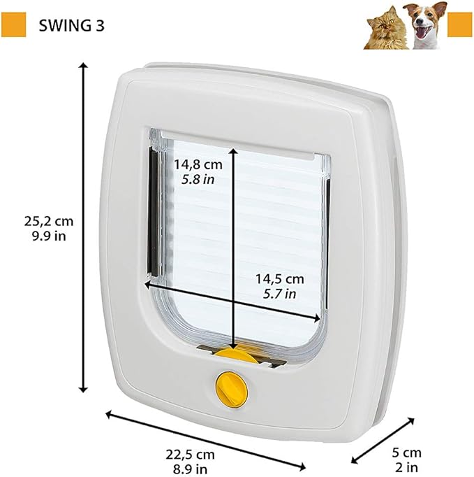 Ferplast Swing 3, Small Cat & Dog Door, Four Way Adjustable Inlet & Exit, Universal Installation, White, P