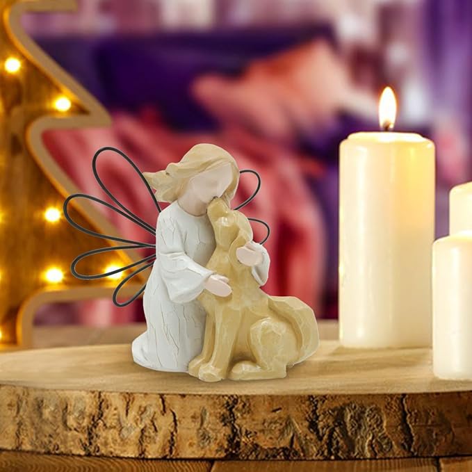 Angel Kissing Dog Statue, Eternal Love Pet Memorial Friendship Gifts, Comforting Loss of dog Sympathy Gift