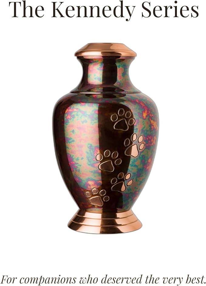 Kennedy Paws Series Pet Urn for Dogs, Handmade Brass Memorial Cremation Urn (Medium - Pets up to 65 lbs, Raku)