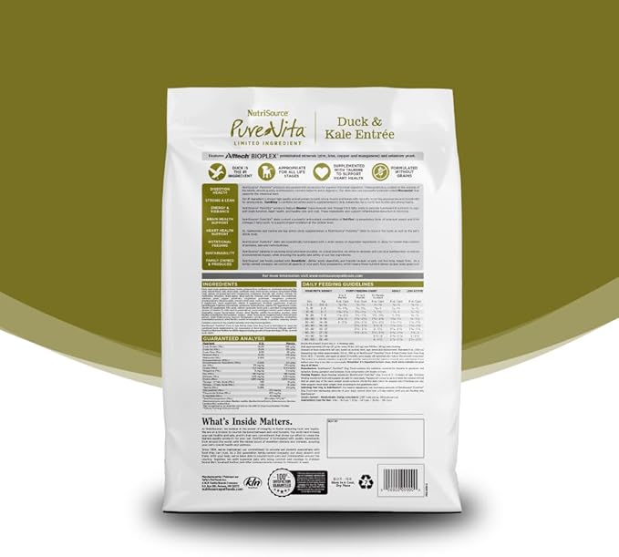 NutriSource Pure Vita Grain Free Duck & Kale Dog Food, 12LB