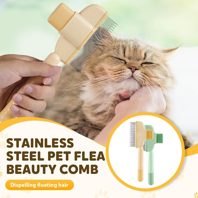 2-in-1 Pet Grooming Brush, Magic Pet Hair Remover Comb with Self-Cleaning Button for Dogs & Cats, Shedding Brush for Long/Short Hair, Home & Furniture Fur Removal Tool (Yellow 2PCS)