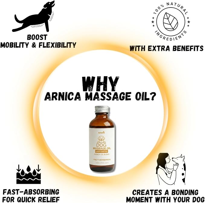 KELEBS Dog Arnica Massage Oil | Pain Relief for Muscles, Arthritis, HIPS, and Joints | for Active & Senior Dogs | Organic Arnica-Infused Oil Blend – Only 5 Ingredients | Glass Bottle (2 Pack)