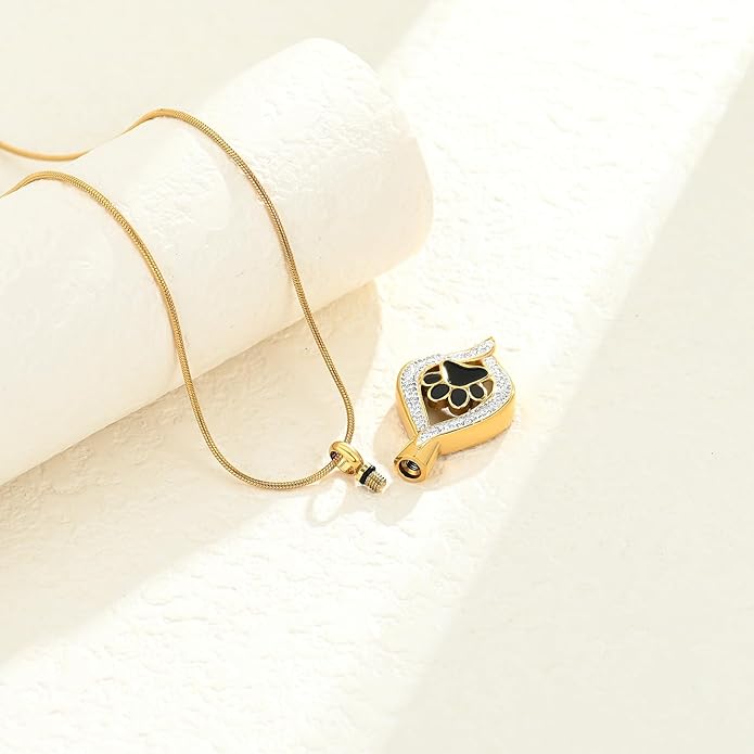Cremation Jewelry for Ashes The Eye of My Heart Urn Necklace Keepsake with Dog/Cat Paw Memorial Urn Jewelry Stainless Steel Necklace Memorial for Pet Gift for Men Women