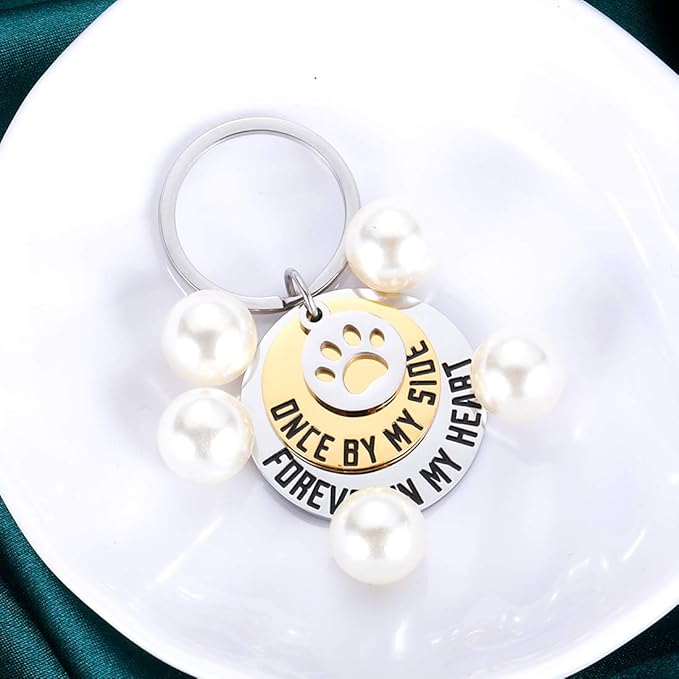 Dog Cat Pet Memorial Gifts Keychain for Pet Lover Remembrance Jewelry gifts for Loss of Pet Sympathy Condolences Dog Remembrance Gifts Men Women Pet Owner Once by My Side Keepsake Key Ring